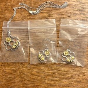 Silver and Gold Honeycomb Bee Necklace Set